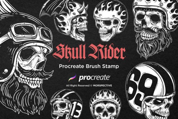15 Skull Head Rider Motorcycle Tattoo Brush Set
