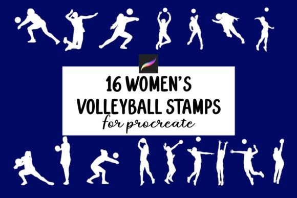 16 Women's Volleyball Stamps for Procreate: A Dynamic Design Toolkit