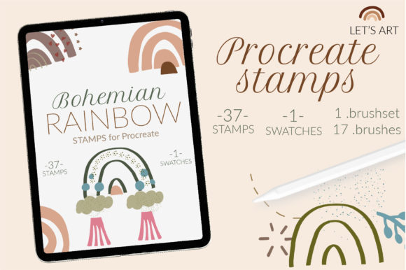 Abstract Boho Rainbow Procreate Stamps for Digital Artists