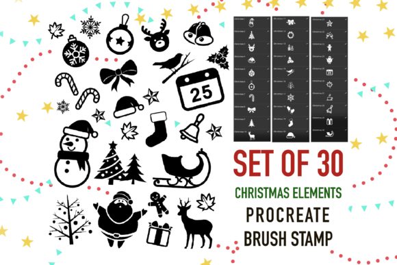 Christmas Element Stamp Brush Procreate: 30 Festive Designs