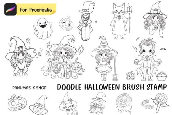 Doodle Halloween Brush Stamp: Your Procreate Toolkit for Festive Design