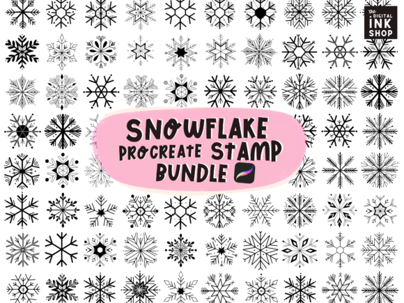 Hand Drawn Snowflake Procreate Stamps for Holiday Design