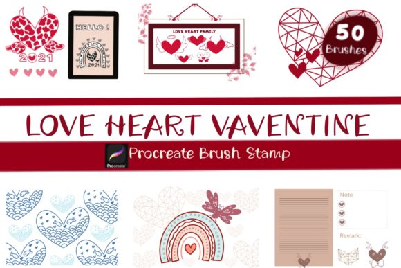 Love Heart Valentine Procreate Brush: 50 Stamps for Instant Design Charm