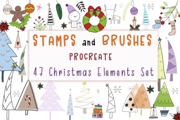 Procreate 47 Christmas Elements Set: Festive Stamps for Digital Projects