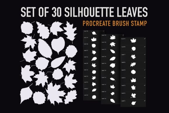 Silhouette Leaves Stamp Brush Procreate: A Set of 30 for Your Designs